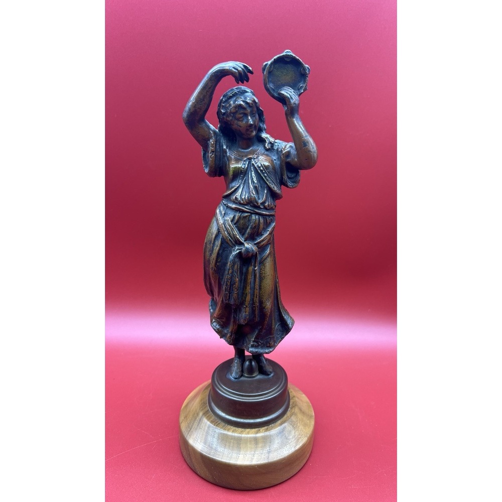 Vintage Tambourine Dancer Cast Metal Sculpture J. Clesinger Reproduction 11"